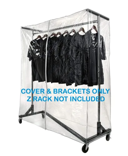 Only Hangers Cubierta de estante transparente Z de calibre pesado con cremallera y un par de soportes de soporte de cubierta de tubo redondos. El