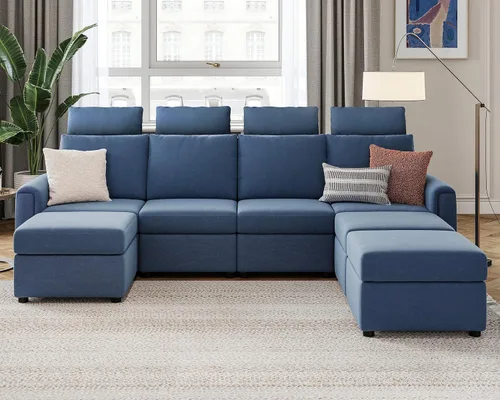Vista 7 de LINSY HOME Sofá modular modular, sofás de respaldo alto mejorados con 4 reposacabezas, sofá cama en forma de U con asiento de almacenamiento