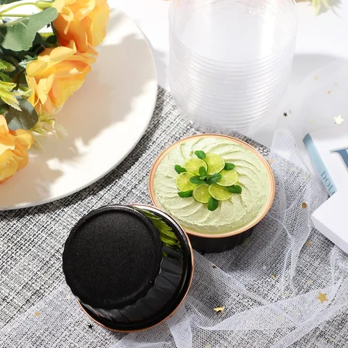 Vista 8 de EUSOAR Moldes desechables de papel de aluminio con tapas, 30 piezas de 5 onzas (4.2 fl oz) de papel de aluminio para magdalenas, tazas para hornear