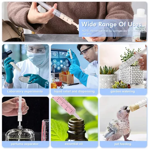 Vista 7 de Paquete de 50 jeringas de plástico de 0.1 fl oz, jeringa deslizante Luer, utilizada en laboratorios científicos, recarga de líquidos, manualidades
