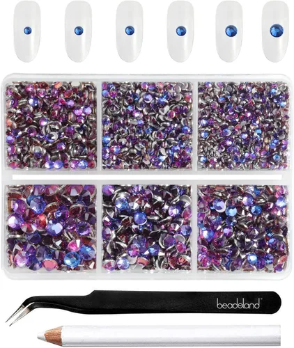 Vista 30 de Beadsland 4300 piezas de diamantes de imitación planos, diamantes de imitación para uñas en color burdeos, cristales redondos para manualidades