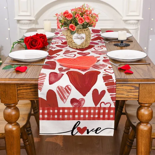 Vista 3 de Siilues Camino de mesa para el día de San Valentín, decoración del día de San Valentín, decoración roja de San Valentín para mesa de temporada dulce