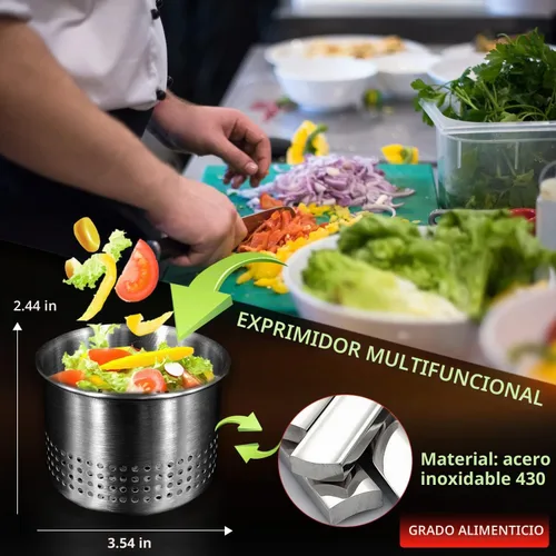 Vista 5 de Exprimidor de verduras de acero inoxidable de 13.5 onzas, mango de silicona roja antideslizante, exprimidor de agua vegetal de metal para exprimir