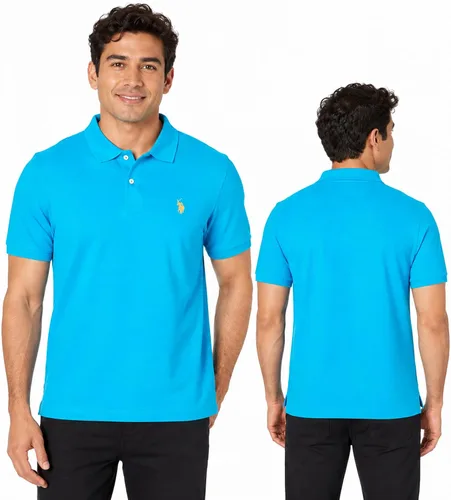 Vista 73 de Polo de piqué de algodón sólido para hombre con pequeño Pony Gris jaspeado