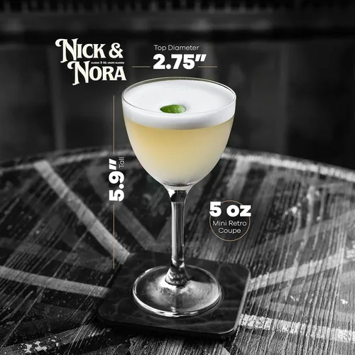 Vista 2 de Crystal - Vasos retro Nick and Nora Coupé de 5 onzas, juego de 6, cristalería de bar vintage para Martini, Manhattan, Cosmopolitan, bebidas