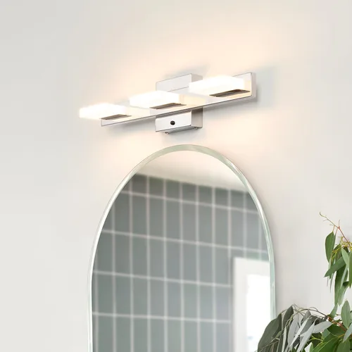 Vista 6 de Lámpara LED moderna de tocador de 20 pulgadas, 3 luces para iluminación de pared de baño, 17 W, regulable, 3000 K, 4000 K, 5000 K (cromado)