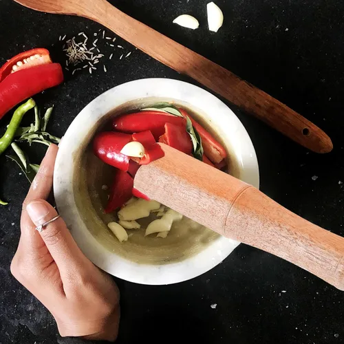 Vista 2 de Maja de madera profesional artesanal de madera dura, herramienta de molienda de alimentos para camarero y uso doméstico (color aleatorio)