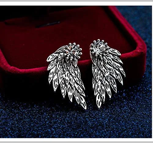 Vista 6 de 4 pares de pendientes de alas de ángel estéreo retro para mujer, de moda, con plumas, circonitas, chaqueta, joyería punk gótica