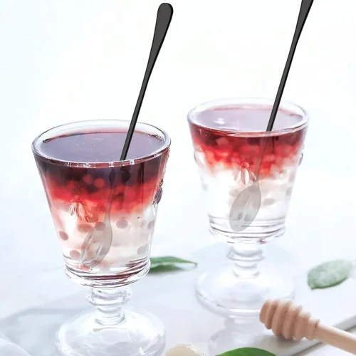Vista 8 de DaKuan - Juego de 6 cucharaditas de té helado de acero inoxidable de 9 pulgadas para té helado, café, cóctel, batido, bebida fría (negro)