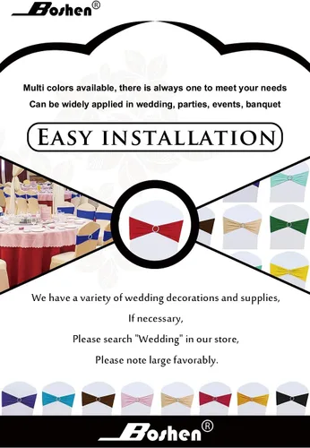 Vista 8 de 100 piezas de decoración para sillas de boda, lazos y bandas elásticas para sillas de fiesta, ceremonia, recepción, banquete, fundas de elastano
