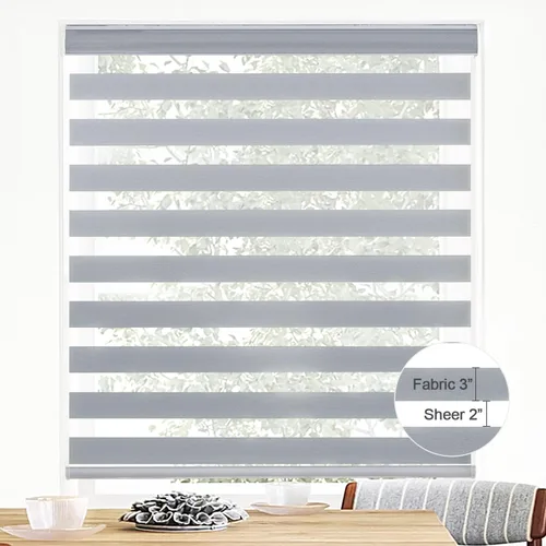 Vista 2 de Persianas de cebra para ventanas de 40 x 72 pulgadas, de doble capa, color gris, cortinas enrollables traslúcidas para control de luz, privacidad