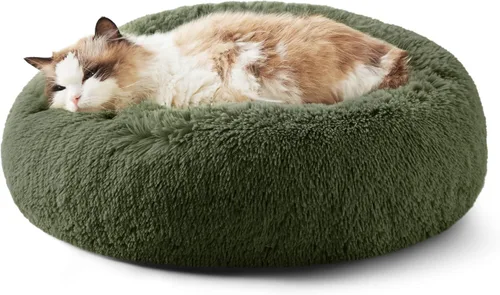 Vista 81 de Bedsure - Cama calmante para perros pequeños y medianos, lavable, con forma de dona, antideslizante, afelpada, esponjosa, pelo sintético, cama