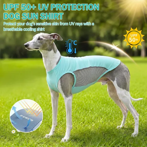 Vista 3 de Camiseta para perro con protección solar UPF 50+, paquete de 2 chalecos ligeros sin mangas para perros pequeños y niñas, tiras reflectantes, ropa