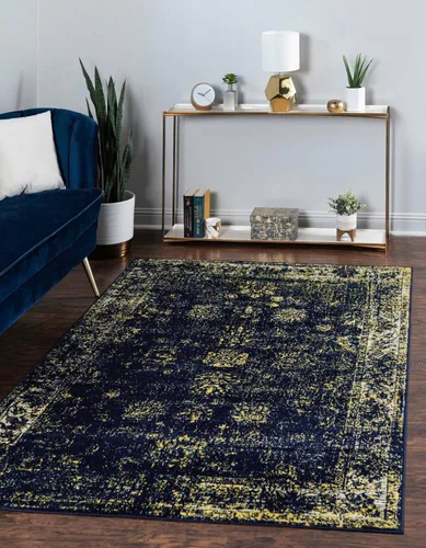 Vista 75 de Unique Loom Sofia Collection - Alfombra para área de casino (3 pies 3 pulgadas x 19 pies 8 pulgadas, para pasillo, azul marino/amarillo)