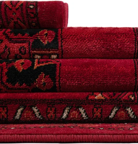 Vista 3 de Unique Loom Tekke Collection - Alfombra Khabour (3 pies 1 pulgada, redonda, rojo/negro)