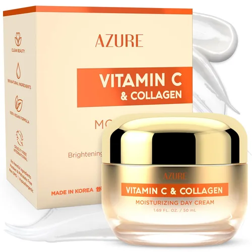 Vista 5 de AZURE Crema de día con vitamina C y colágeno, antienvejecimiento, iluminadora, reduce las líneas finas, fabricada en Corea, 50 mL / 1.69 onzas