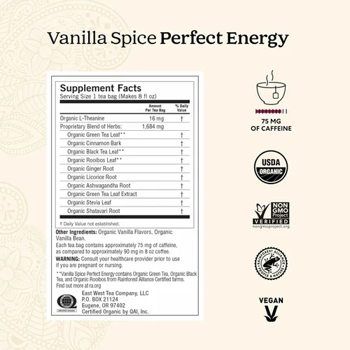 Vista 2 de Yogi Tea – Té Vanilla Spice Perfect Energy (paquete de 6) - Energiza y apoya el enfoque - 96 bolsitas de té