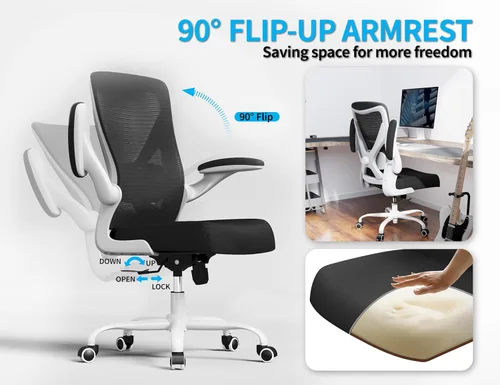 Vista 3 de Silla de oficina ergonómica, sillas de escritorio para computadora cómodas, silla de juegos de respaldo alto de malla con soporte lumbar ajustable