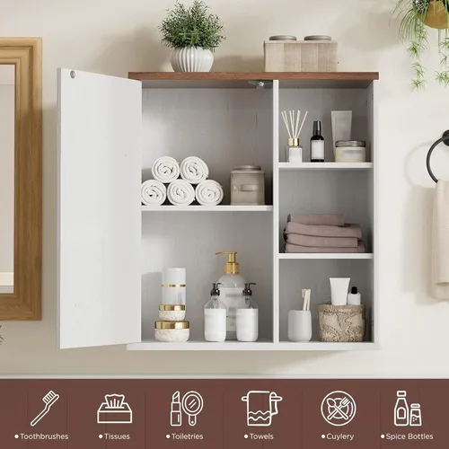 Vista 3 de FiveWillowise Armario de pared de baño, botiquín de granja con puertas de granero y estantes ajustables, gabinete de pared de cocina de 24 pulgadas