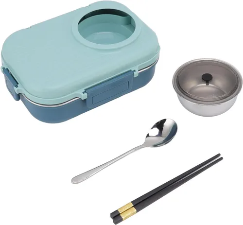 Vista 5 de Lonchera térmica Bento con aislamiento de 37.2 fl oz de doble piso con tapa a prueba de flujo, contenedor de alimentos portátil con acero inoxidable