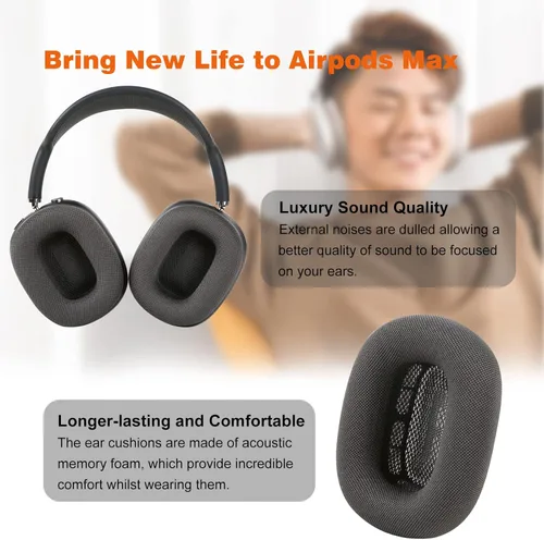 Vista 7 de Almohadillas de repuesto Earrock para auriculares AirPods Max, almohadillas cubiertas de tela de malla con espuma viscoelástica y imán (verde)