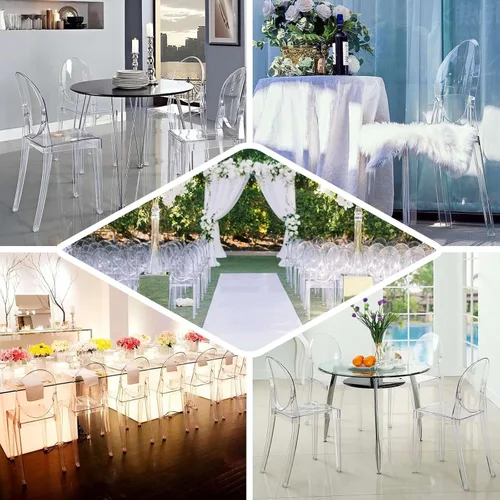 Vista 5 de Efavormart - Paquete de 12 sillas de banquete transparente fantasma sin brazos apilables con respaldo ovalado acrílico, construcción de plástico