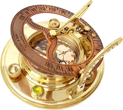 Vista 6 de Brass Nautical - Brújula de reloj de sol de latón antiguo y cobre, reloj de reloj de sol en caja de regalo reloj de sol reloj de réplica de barco