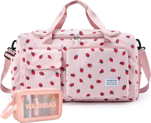 Vista 26 de Bolsa de Gimnasio Pequeña para Mujer, Bolsa de Lona de Viaje, Bolsa de Fin de Semana con Compartimento para Zapatos