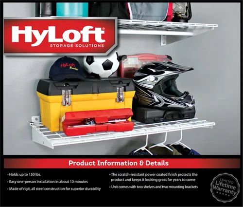 Vista 5 de Hyloft Paquete de 2 estantes de garaje de pared de acero resistente, ajustable de 36 x 18 pulgadas, incluye barra para colgar, carga máxima