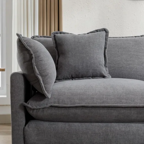 Vista 182 de Sofá modular de felpilla con tapicería en forma de L, sofá modular de 4 asientos con otomana extraíble y 5 almohadas para sala de estar, apartamento