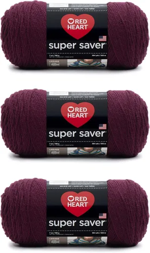 Vista 19 de Red Heart - Hilo Super Saver, color baya, paquete de 3