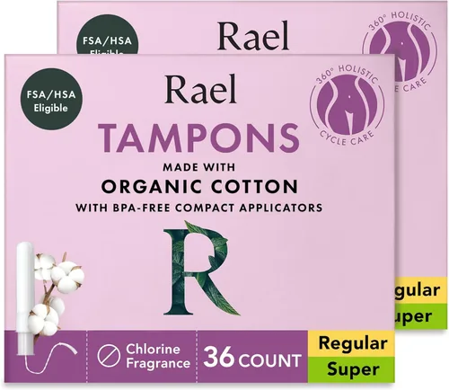 Vista 12 de Rael Tampones, aplicador delgado con núcleo de algodón orgánico, paquete múltiple, regular y súper absorbente, sin BPA, tecnología de bloqueo