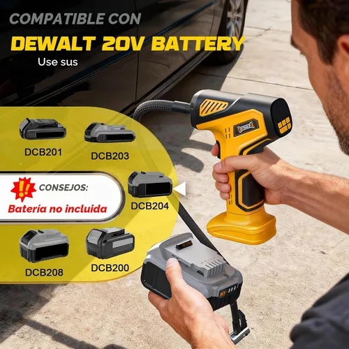 Vista 4 de DIYtoolifz Compresor de aire inalámbrico para inflador de neumáticos compatible con batería Dewalt de 20 V (solo herramienta), bomba de aire