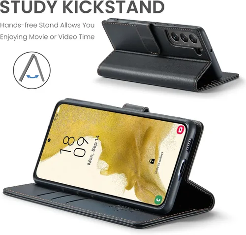 Vista 4 de FLIPALM Funda tipo cartera para Samsung Galaxy S22 Plus, con bloqueo RFID, soporte para tarjetas de crédito, de piel sintética, función atril, funda