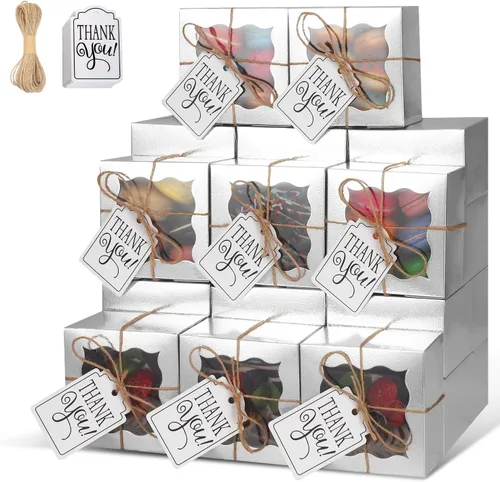 Vista 18 de KPOSIYA 10 cajas de panadería negras con ventana, cajas individuales para cupcakes de 4 x 4 x 2.5 pulgadas, cajas de galletas de papel kraft caja