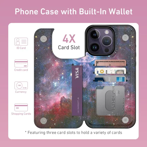 Vista 677 de LETO para iPhone 15 Pro Funda tipo cartera - Tapa tipo folio con patada - Diseños de moda - Tarjetero - Funda protectora para mujeres y niñas - 6.1