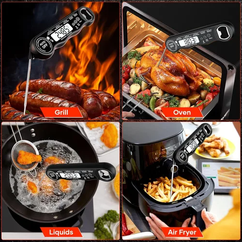 Vista 6 de Termómetro digital de lectura instantánea para cocinar y asar a la parrilla, termómetro de alimentos de cocina con sonda plegable, pantalla