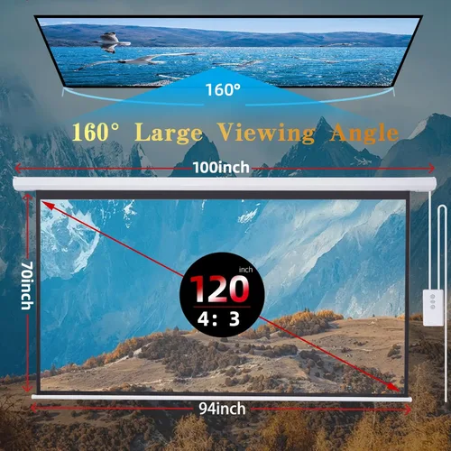 Vista 7 de Pantalla de proyector motorizada de 120 pulgadas 4:3 HD, pantalla de proyector eléctrico desplegable con control remoto, pantallas de proyector
