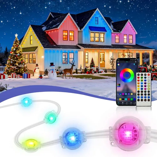 Vista 12 de XINKAITE Luces permanentes para exteriores de 50 pies para casa, iluminación de alero 2025 con aplicación/control remoto, luz inteligente