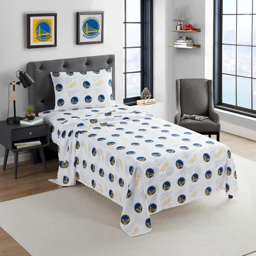 Juego de sábanas de tamaño individual de Golden State Warriors de la NBA con licencia oficial, ropa de cama suave con logotipo del equipo para