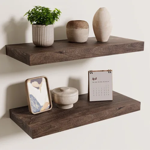 Vista 25 de Axeman Estantes flotantes de madera de olmo rústico para pared, estante de pared de 48 x 8 pulgadas de profundidad con soporte invisible, estantes