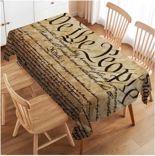 Vista 31 de Swono Mantel rectangular con diseño de bandera estadounidense de 52 x 70 pulgadas, diseño retro de madera, con ruedas de carro, bandera de Estados