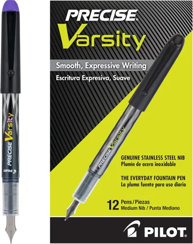 Vista 5 de PILOT Varsity - Plumas fuente precargadas, de plumilla mediana de acero inoxidable, tinta negra, paquete de 12