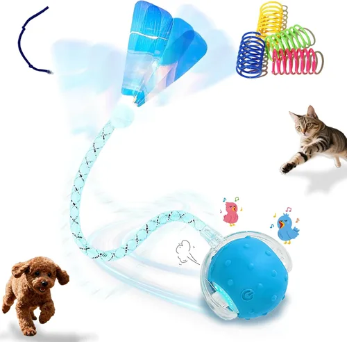 Vista 14 de Pack de 2 Juguetes Interactivos con Bola para Gatos y Perros de Interior, Juguete Automático para Gatos con Evite de Obstáculos Inteligente y Trinos