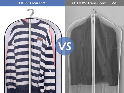 Vista 5 de SLEEPING LAMB Bolsas de ropa con fuelle de 60 pulgadas para almacenamiento de armario, bolsa de vestir transparente para colgar ropa para vestidos