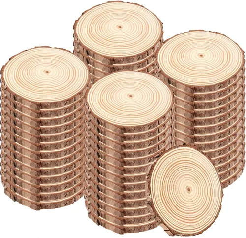Vista 9 de Paquete de 15 rebanadas de madera natural de 6 a 7 pulgadas para manualidades, rebanadas de madera sin terminar con corteza de 0.6 pulgadas
