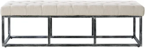 Vista 24 de 24KF Banco largo tapizado con patas de metal dorado, banco de terciopelo gris con asiento acolchado, gris