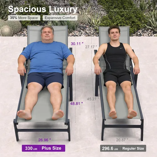Vista 5 de PURPLE LEAF Oversized Chaise Lounge Chair Outdoor Set of 2 Extra Wide Pool Lounge Chairs 5 Adjustable Position with Armrests and Side Table Aluminum