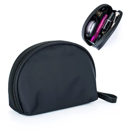 Bolsa de cosméticos media luna Hekyip, neceser de maquillaje para viajes, neceser impermeable portátil para niñas y mujeres, pequeña (TODO NEGRO)