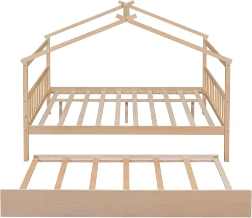 Vista 173 de Merax Cama de madera de tamaño individual con dos cajones, marco de cama de madera con techo para niños, adolescentes, niños o niñas, gris